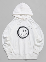 Sweat à Capuche Décontracté Graphique Visage Souriant avec Poche Jointive 4xl Blanc