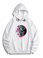 Sweat à Capuche à Imprimé Dragon avec Poche Kangourou en Toison 2xl Blanc