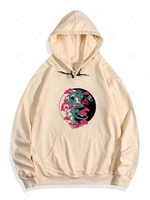 Sweat à Capuche à Imprimé Dragon avec Poche Kangourou en Toison Xl Pêche