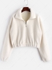 Sweat Hoodie Court Mouton Fausse Fourrure Col Demi Zippé Fermeture S Blanc