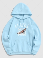 Sweat-shirt à Capuche à Doublure Thermique Graphique à Imprimé Lettre ALASKA S Bleu clair