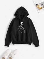 Sweat-shirt à Capuche à Motifs de Cœurs et Jambes Larges S Noir