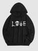 Sweat-Shirt à Capuche avec Cordon de Serrage Motif Squelette et Inscription LOVE pour Halloween Esthétique Y2K Xxl Noir