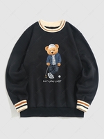 Sweat-Shirt à Capuche en Doublure Polaire Motif Slogan Playing Golf avec Ours M Noir
