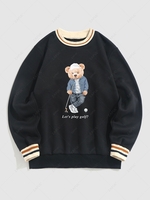 Sweat-Shirt à Capuche en Doublure Polaire Motif Slogan Playing Golf avec Ours S Noir