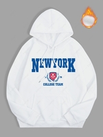 Sweat-Shirt à Capuche en Molleton à Imprimé Inscription NEW YORK L Blanc