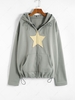 Sweat-shirt à Capuche Matelassé Zippé Agrémenté Patch Étoile M Gris