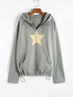 Sweat-shirt à Capuche Matelassé Zippé Agrémenté Patch Étoile M Gris