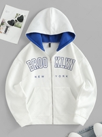 Sweat-Shirt à Capuche Motif Graphique Slogan BROOKLYN NEW YORK à Doublure Thermique S Blanc