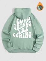 Sweat-Shirt à Capuche Poche Kangourou avec Doublure en Molleton Motif Lettre GOOD THINGS ARE COMING L Vert clair