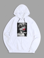 Sweat-Shirt à Capuche Pull-over Motif Statue S Blanc