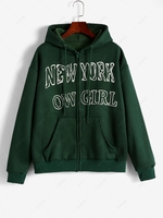 Sweat-shirt à Capuche Thermique Graphique Zippé à Goutte Epaule M Vert profond