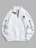 Sweat-Shirt à Col Ras-de-Cou en Molleton Motif Rose avec Fermeture Éclair Xl Blanc