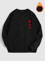 Sweat-Shirt à Doublure Thermique Motif Lune Etoile et Visage Souriant Style Graphique L Noir