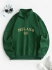 Sweat-shirt à Goutte Epaule Graphique MILANO et Feuille Thermique à Doublure Zippé M Vert