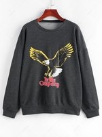 Sweat-shirt à Imprimé Aigle et Lettre à Épaules Tombantes L Gris foncé