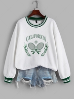 Sweat-shirt à Imprimé Lettre "CALIFORNIA" avec Doublure en Peluche M Blanc