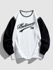 Sweat-shirt à Imprimé Lettre en Blocs de Couleurs Fausse Deux Pièces Style de Blokecore L Blanc