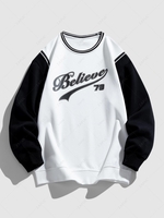 Sweat-shirt à Imprimé Lettre en Blocs de Couleurs Fausse Deux Pièces Style de Blokecore L Blanc