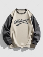 Sweat-shirt à Imprimé Lettre en Blocs de Couleurs Fausse Deux Pièces Style de Blokecore L Café lumière
