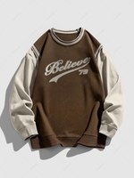Sweat-shirt à Imprimé Lettre en Blocs de Couleurs Fausse Deux Pièces Style de Blokecore L Café profond