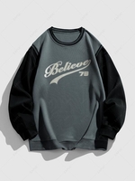 Sweat-shirt à Imprimé Lettre en Blocs de Couleurs Fausse Deux Pièces Style de Blokecore Xl Gris carbone