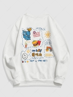 Sweat-shirt à Imprimé Lettre Point de Boutonnière Graphique en Laine S Blanc