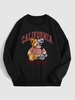 Sweat-shirt à Imprimé Lettres et Ours CALIFORNIA Doublé Polaire L Noir