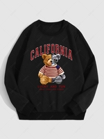 Sweat-shirt à Imprimé Lettres et Ours CALIFORNIA Doublé Polaire L Noir
