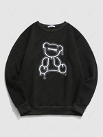 Sweat-shirt à Imprimé Ours Dessin Animé en Laine M Noir