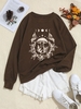 Sweat-shirt à Imprimé Papillon Champignon Lune et Fleur L Café profond