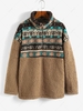 Sweat-shirt à Imprimé Tribal Zippé Fourré en Tissu Duveteux L Café