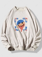 Sweat-shirt à Imprimé Visage à Cou Rond Esthétique Y2K Xl Gris clair