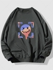 Sweat-shirt à Imprimé Visage à Cou Rond Esthétique Y2K Xl Gris foncé