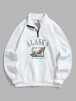 Sweat-shirt à Lettre ALASKA et Aigle Graphique Thermique à Doublure avec Zip Style Blokecore M Blanc