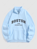 Sweat-shirt à Lettre BOSTON Imperméable Zippé en Molleton L Bleu clair