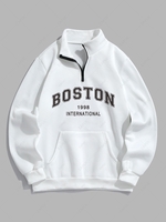 Sweat-shirt à Lettre BOSTON Imperméable Zippé en Doublure Polaire Xxl Blanc