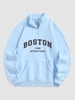 Sweat-shirt à Lettre BOSTON Imperméable Zippé en Doublure Polaire Xxl Bleu clair