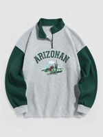 Sweat-shirt à Lettre et Animal Brodés Zippé à Doublure en Molleton M Gris
