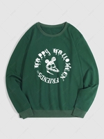 Sweat-shirt à Slogan Happy Halloween Graphique Crâne Esthétique Y2K M Vert profond