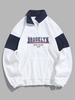 Sweat-shirt BROOKLYN WEST COAST Lettre Brodée en Blocs de Couleurs à 1 / 4 Zip en Polaire L Blanc
