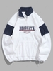 Sweat-shirt BROOKLYN WEST COAST Lettre Brodée en Blocs de Couleurs à 1 / 4 Zip en Polaire S Blanc