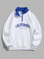 Sweat-shirt CALIFORNIA Lettre Brodée en Blocs de Couleurs Doublure en Laine L Bleu