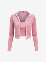 Sweat-shirt Court à Bretelle Plein Zip en Velours avec Haut à Bretelle M Rose clair