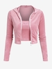 Sweat-shirt Court à Bretelle Plein Zip en Velours avec Haut à Bretelle S Rose léger