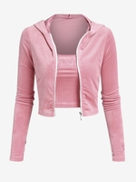 Sweat-shirt Court à Bretelle Plein Zip en Velours avec Haut à Bretelle S Rose léger