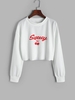 Sweat-shirt Court à Imprimé Cerise à Goutte Epaule L Blanc
