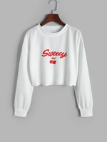 Sweat-shirt Court à Imprimé Cerise à Goutte Epaule M Blanc