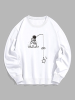 Sweat-shirt Décontracté à Imprimé Astronaute et Poisson M Blanc