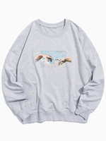 Sweat-shirt Décontracté Vintage Motif de Mains à Col Rond M Gris clair